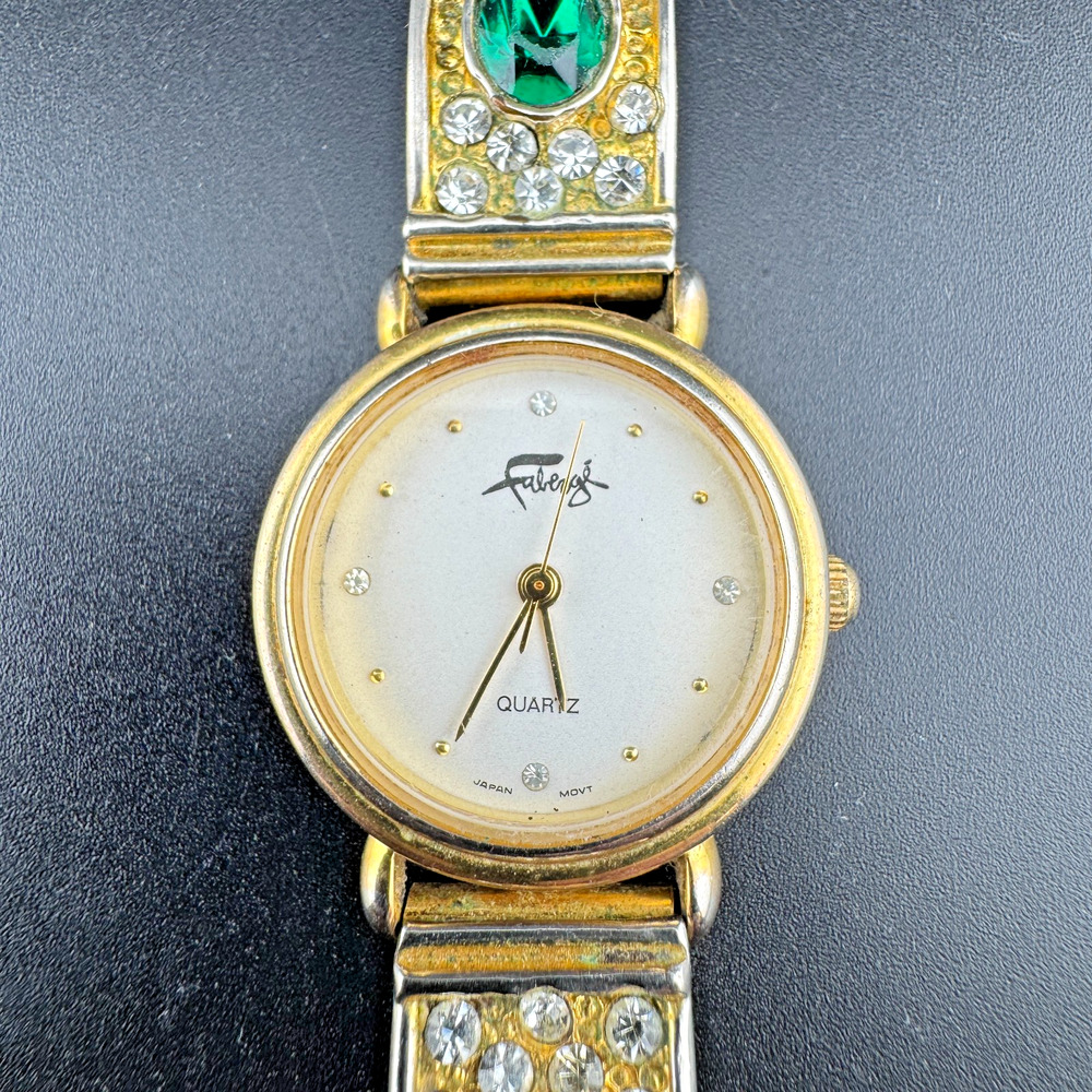 Vtg Fabergé Gold Tone Rhinestone Bracelet Watch Runs